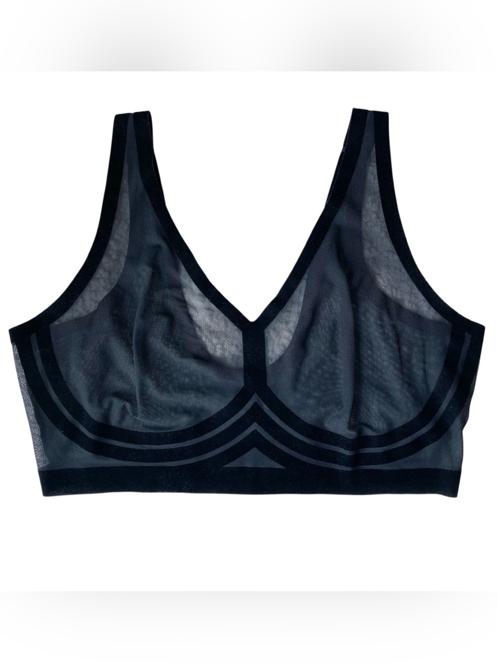 EBY Sheer Mesh Unlined Full Coverage Velvet Detail Bra Bralette - Picture 3 of 8